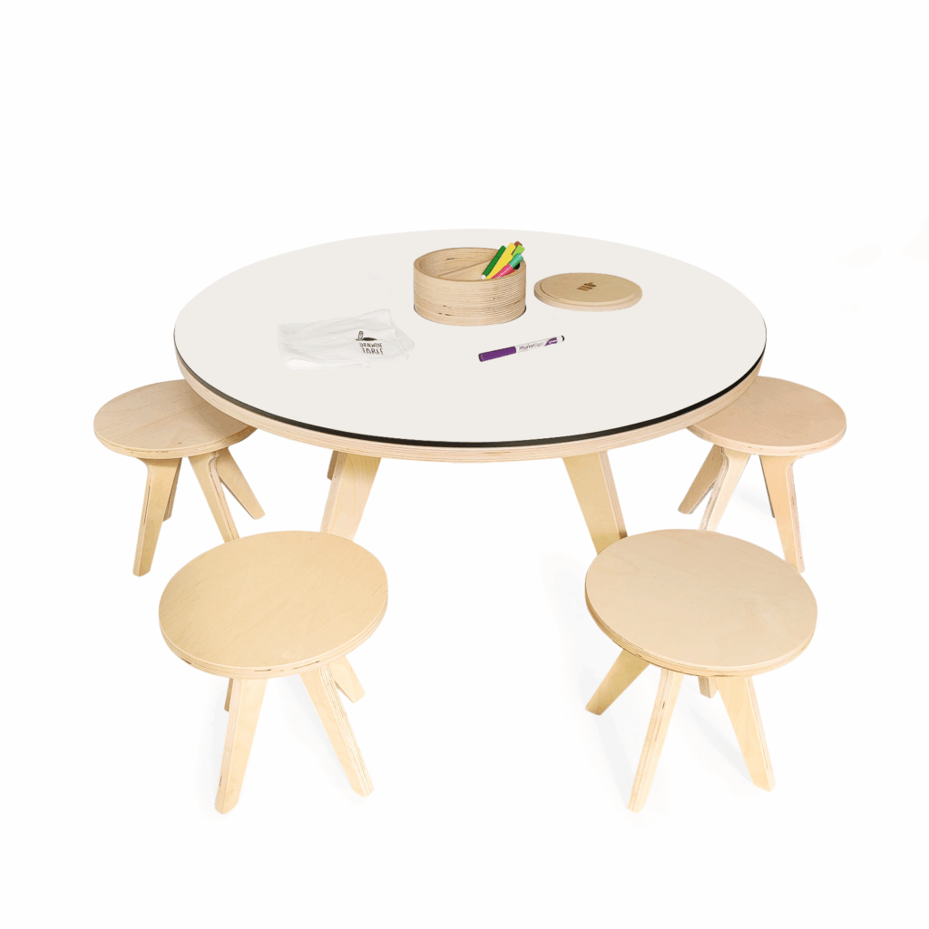Drawin’table® XXL – Table à dessin pour enfants en bois naturel (Ø 90 cm)