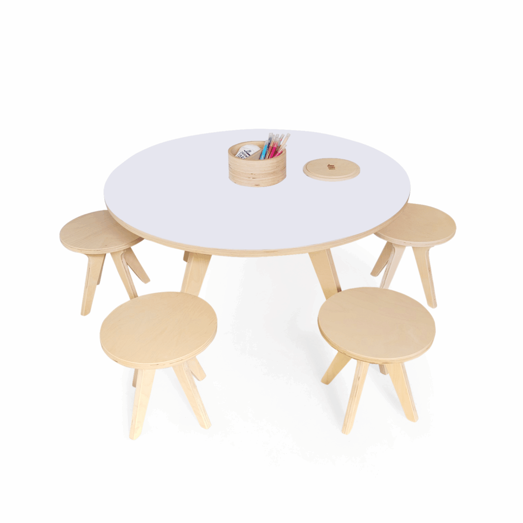Drawin’table® XXL – Table à dessin pour enfants en bois naturel (Ø 90 cm)