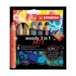 Lot de 6 crayons STABILO Woody ARTY 3 in 1 + taille-crayon adapté
