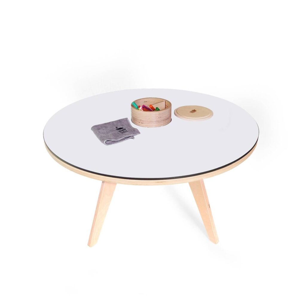 Drawin’table® XXL – Table à dessin pour enfants en bois naturel (Ø 90 cm)