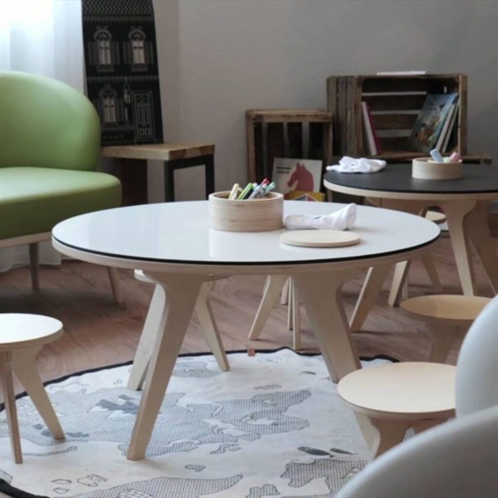 Drawin’table® XXL – Table à dessin pour enfants en bois naturel (Ø 90 cm)